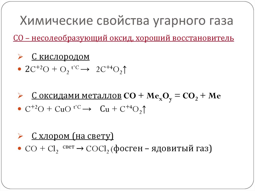 Химические свойства угарного газа