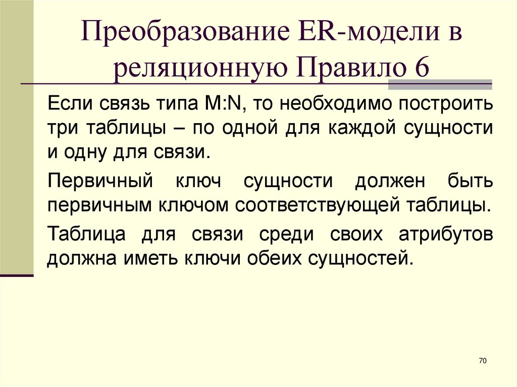 Преобразование ER-модели в реляционную Правило 6