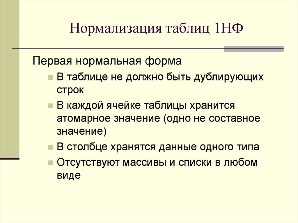 Нормализация таблиц 1НФ