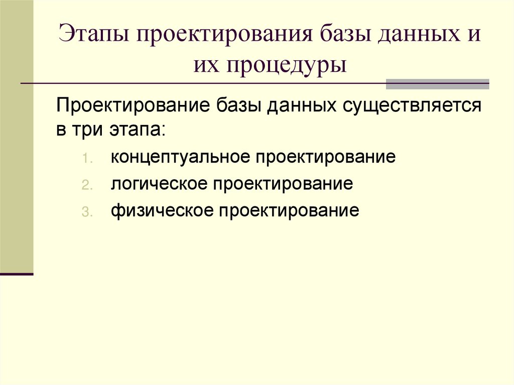 Этапы проектирования базы данных и их процедуры