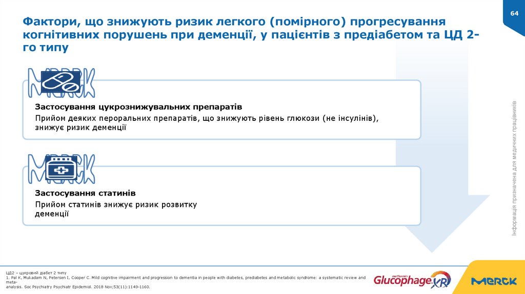 Фактори, що знижують ризик легкого (помірного) прогресування когнітивних порушень при деменції, у пацієнтів з предіабетом та ЦД