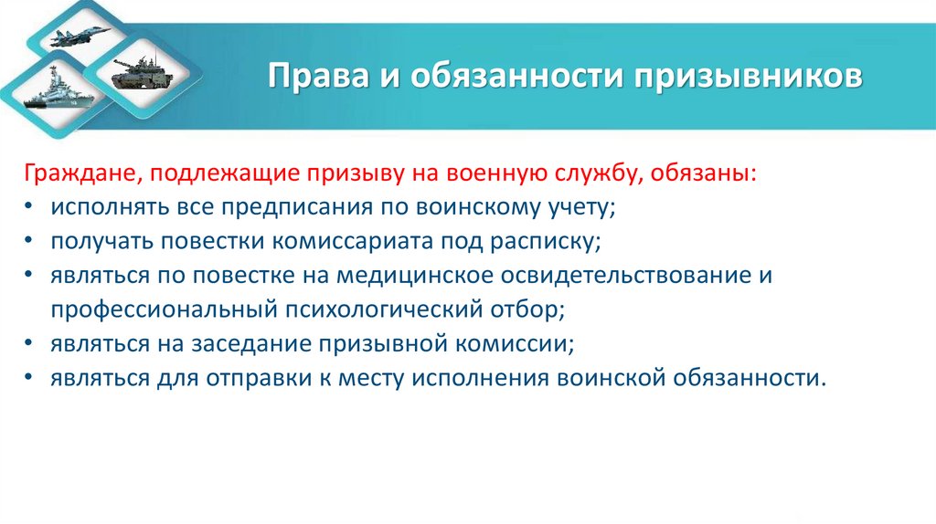 Права и обязанности призывников