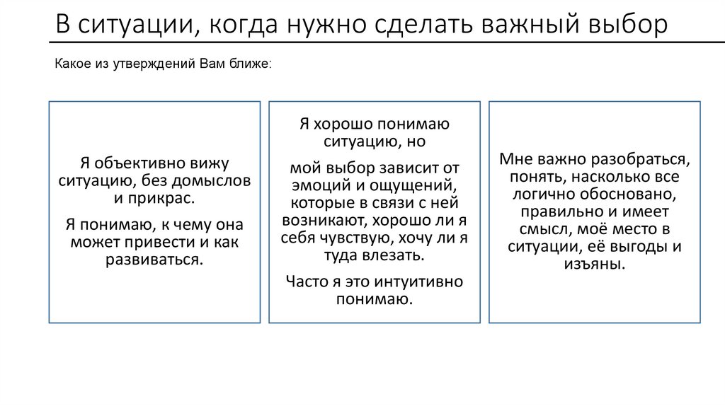 В ситуации, когда нужно сделать важный выбор