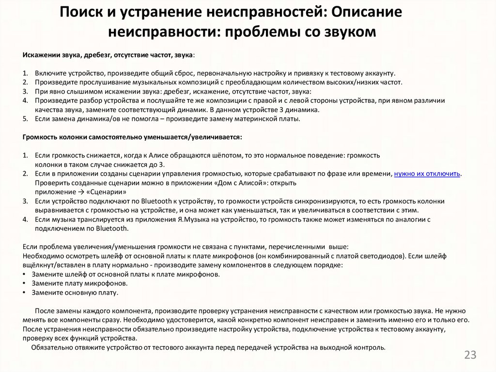 Поиск и устранение неисправностей: Описание неисправности: проблемы со звуком