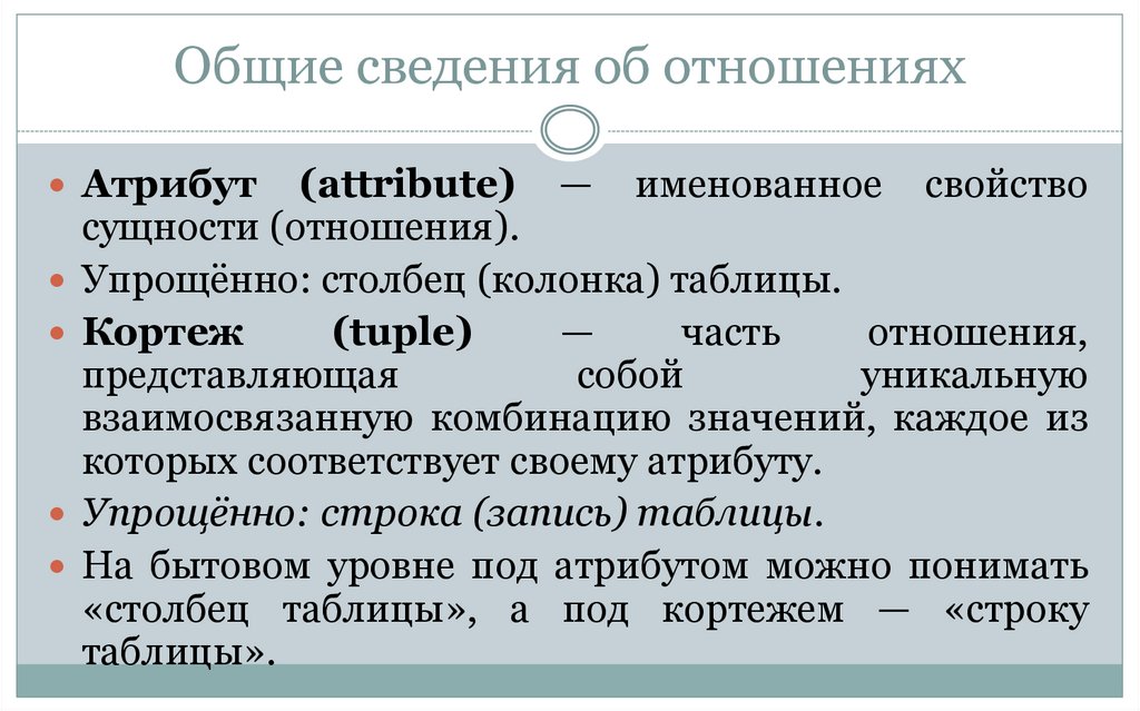 Общие сведения об отношениях