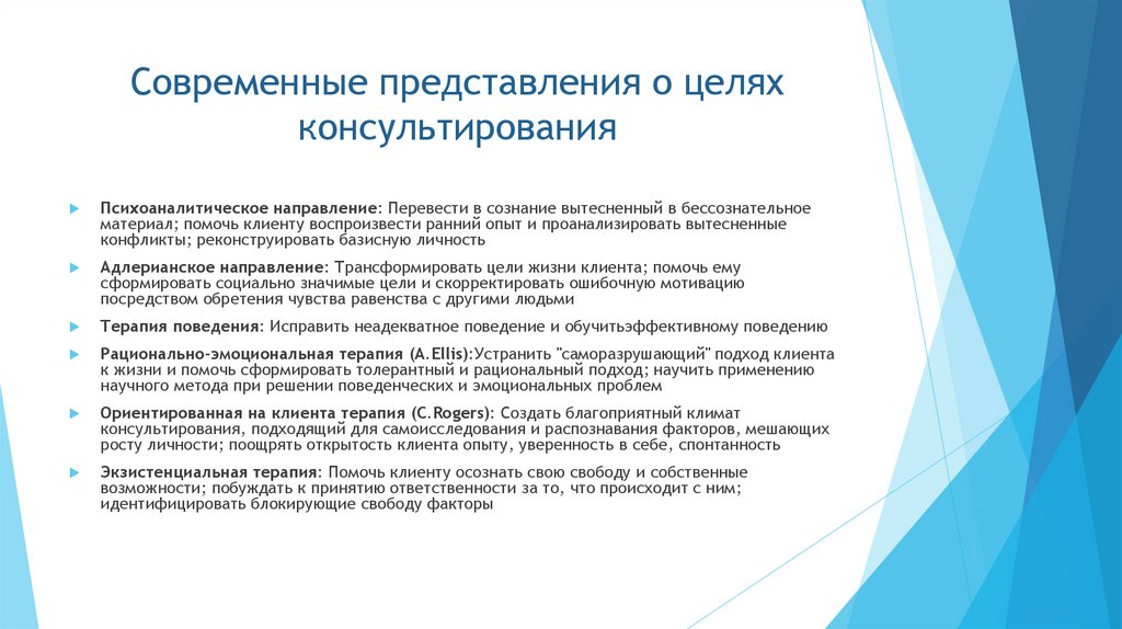 Современные представления о целях консультирования