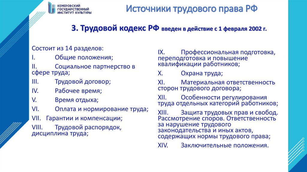 3. Трудовой кодекс РФ введен в действие с 1 февраля 2002 г.