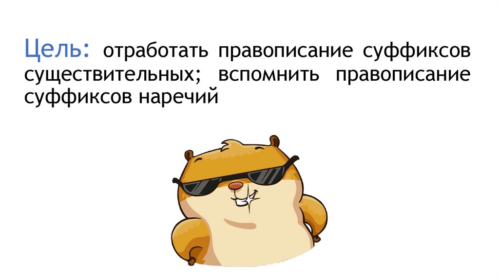 Цель: отработать правописание суффиксов существительных; вспомнить правописание суффиксов наречий