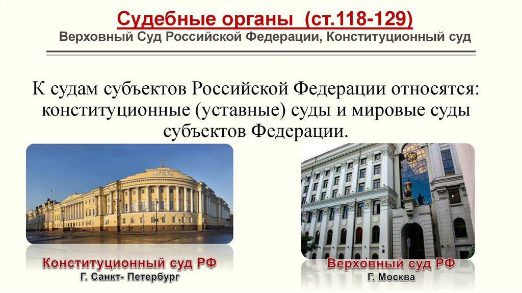 Судебные органы (ст.118-129) Верховный Суд Российской Федерации, Конституционный суд