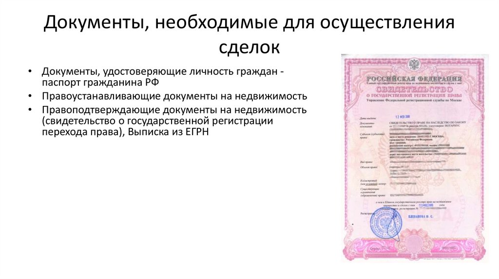Документы, необходимые для осуществления сделок