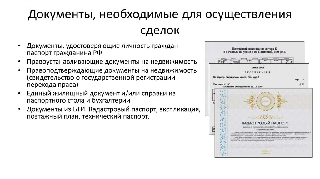 Документы, необходимые для осуществления сделок