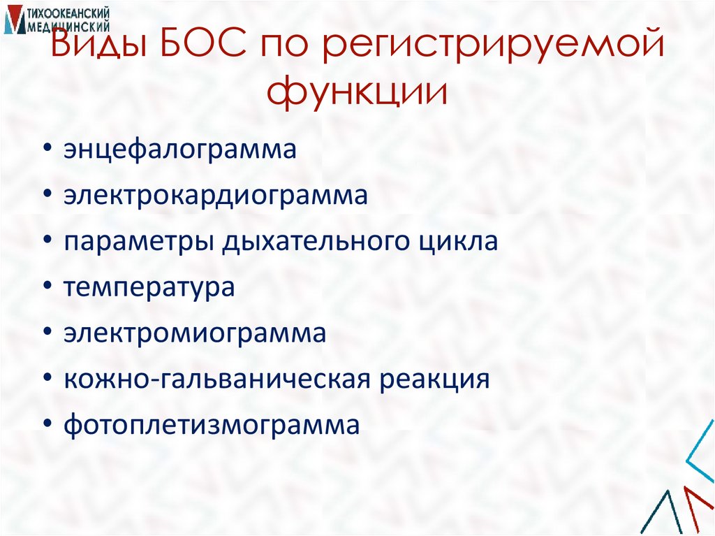 Виды БОС по регистрируемой функции