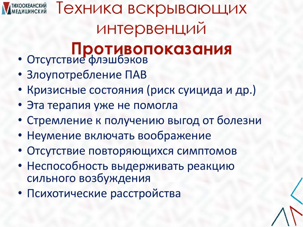 Техника вскрывающих интервенций Противопоказания