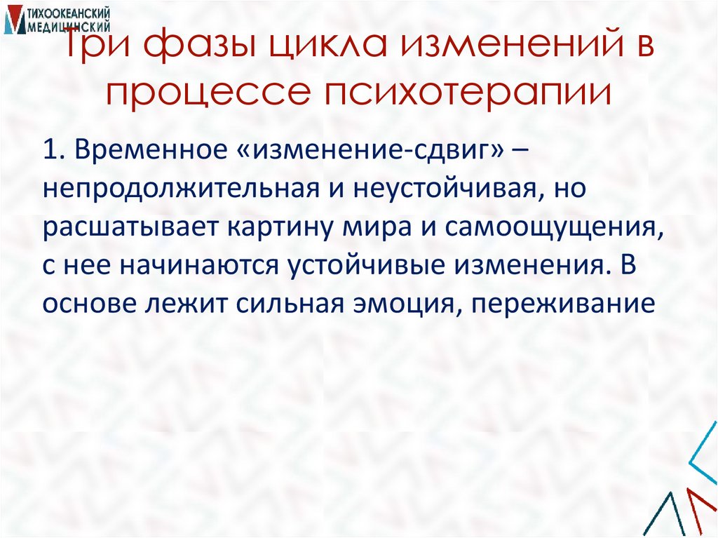 Три фазы цикла изменений в процессе психотерапии