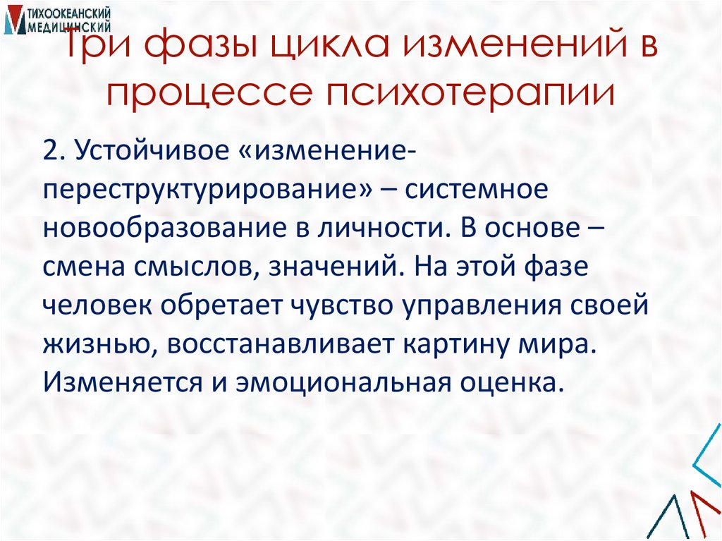Три фазы цикла изменений в процессе психотерапии