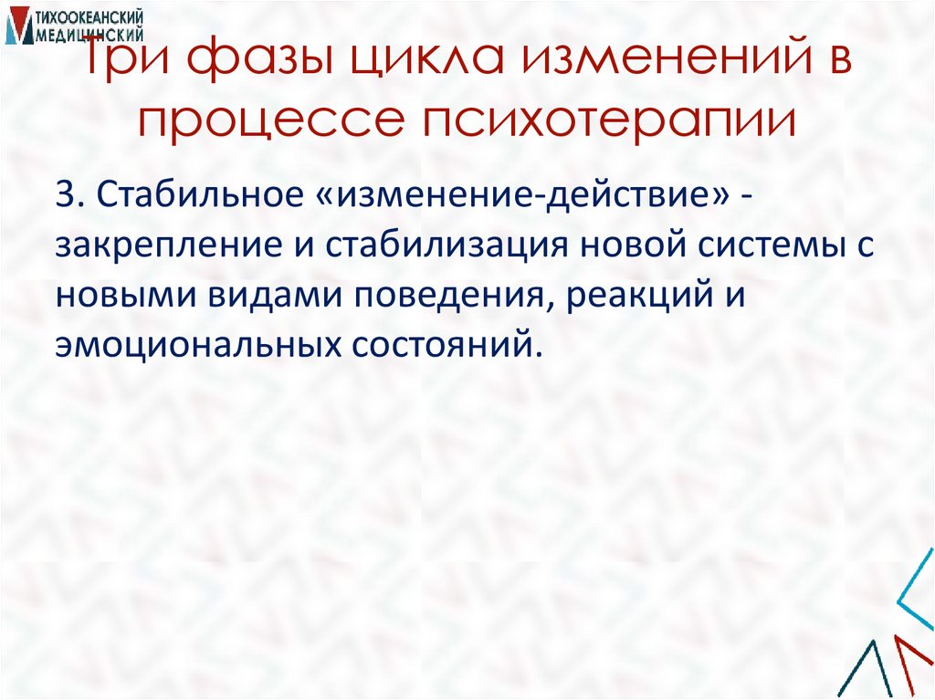 Три фазы цикла изменений в процессе психотерапии