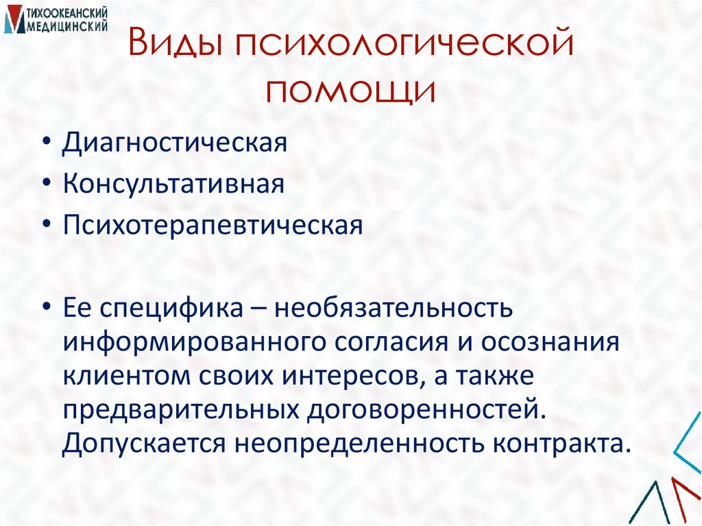 Виды психологической помощи