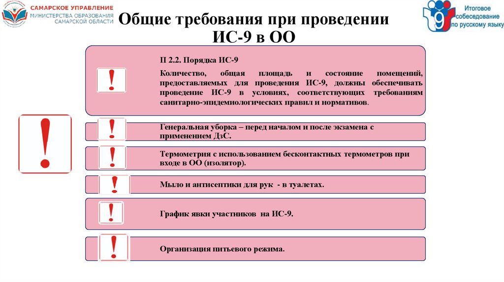 Общие требования при проведении ИС-9 в ОО