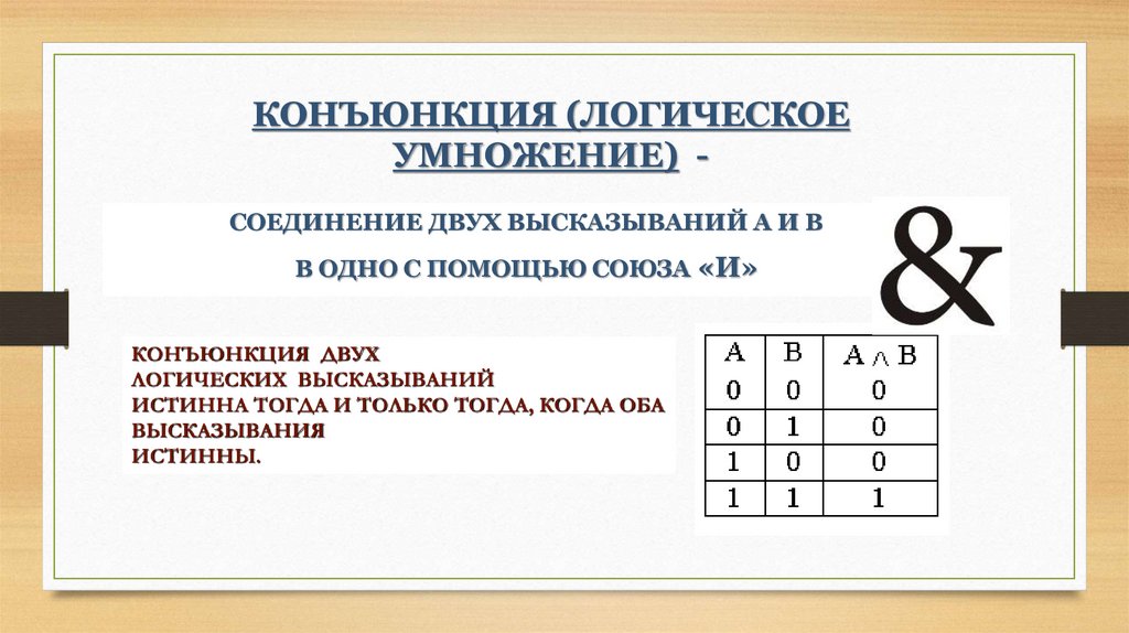 КОНЪЮНКЦИЯ (ЛОГИЧЕСКОЕ УМНОЖЕНИЕ) -
