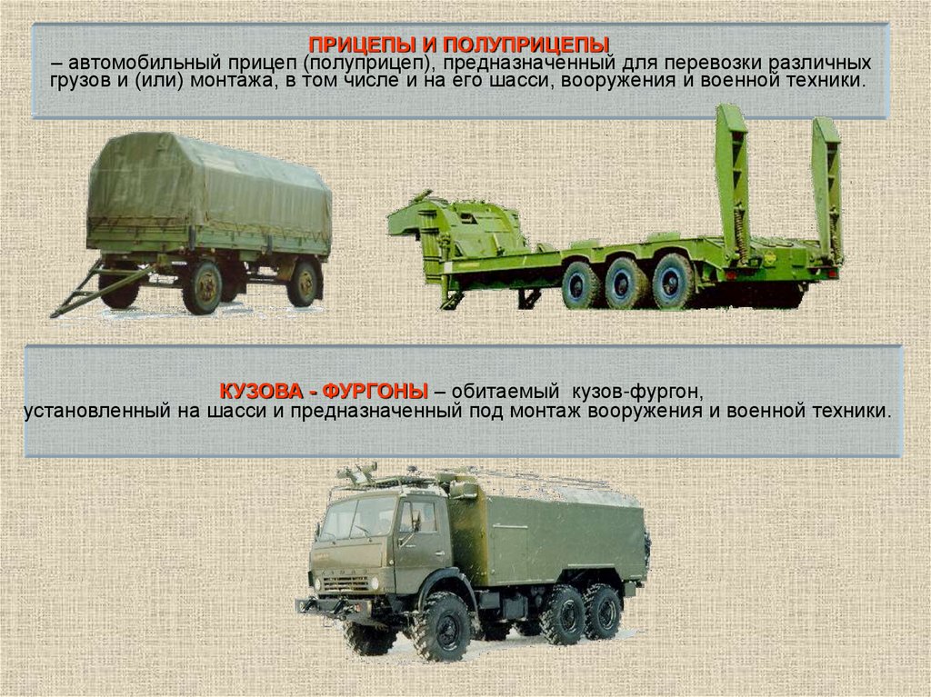 ПРИЦЕПЫ И ПОЛУПРИЦЕПЫ – автомобильный прицеп (полуприцеп), предназначенный для перевозки различных грузов и (или) монтажа, в