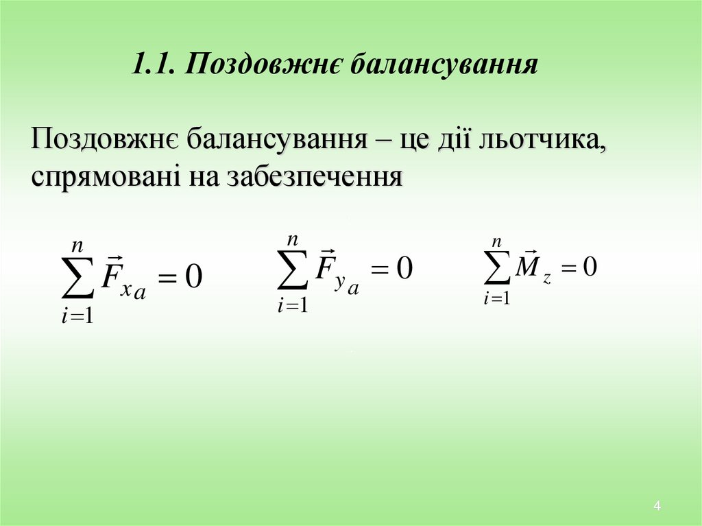 Поздовжнє балансування – це дії льотчика, спрямовані на забезпечення