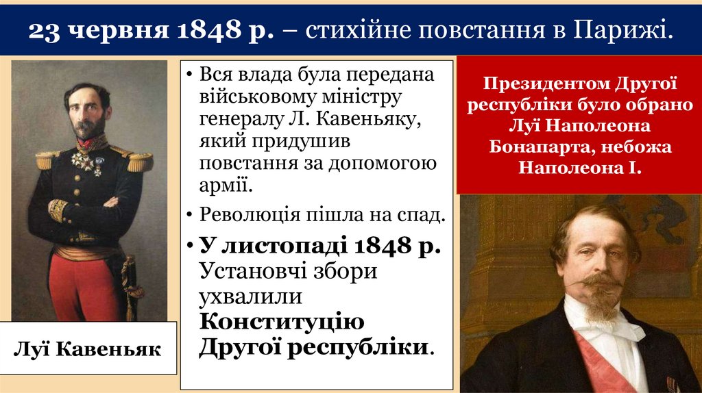 23 червня 1848 р. – стихійне повстання в Парижі.
