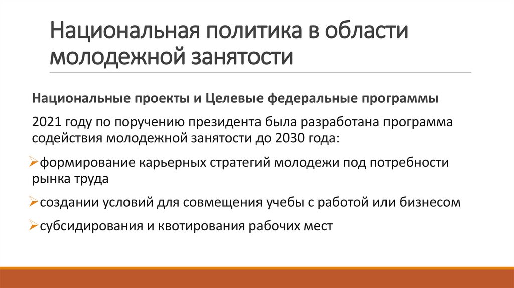 Национальная политика в области молодежной занятости