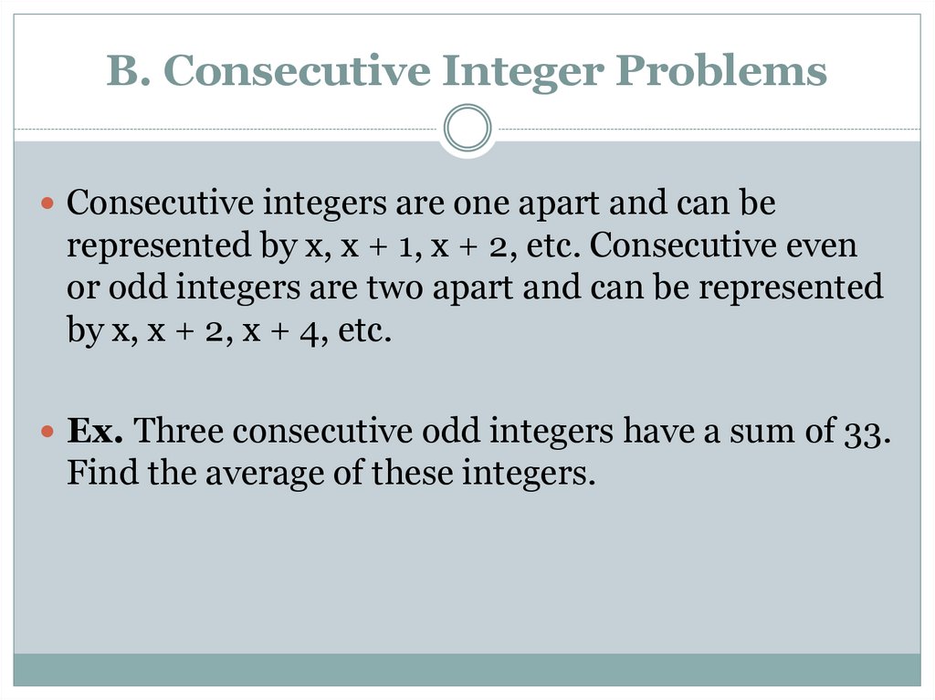 B. Consecutive Integer Problems
