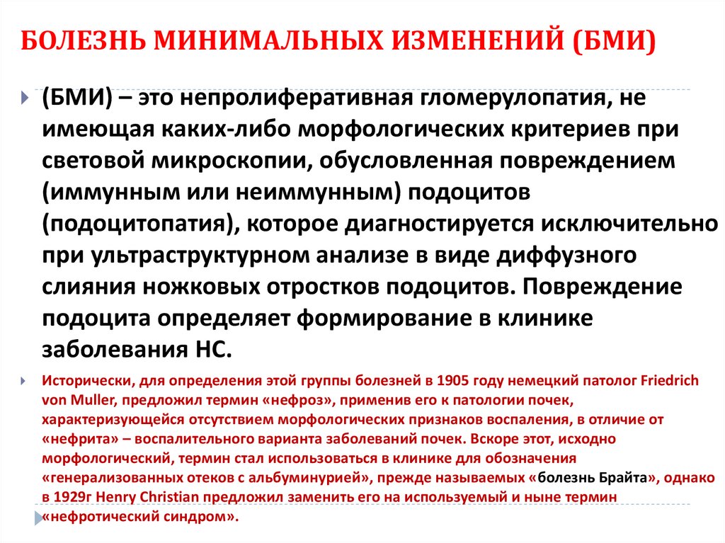 БОЛЕЗНЬ МИНИМАЛЬНЫХ ИЗМЕНЕНИЙ (БМИ)