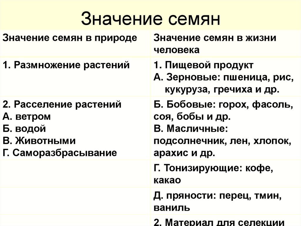 Значение семян