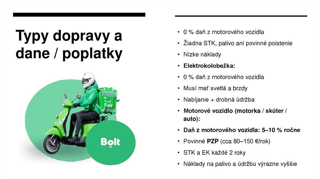 Typy dopravy a dane / poplatky