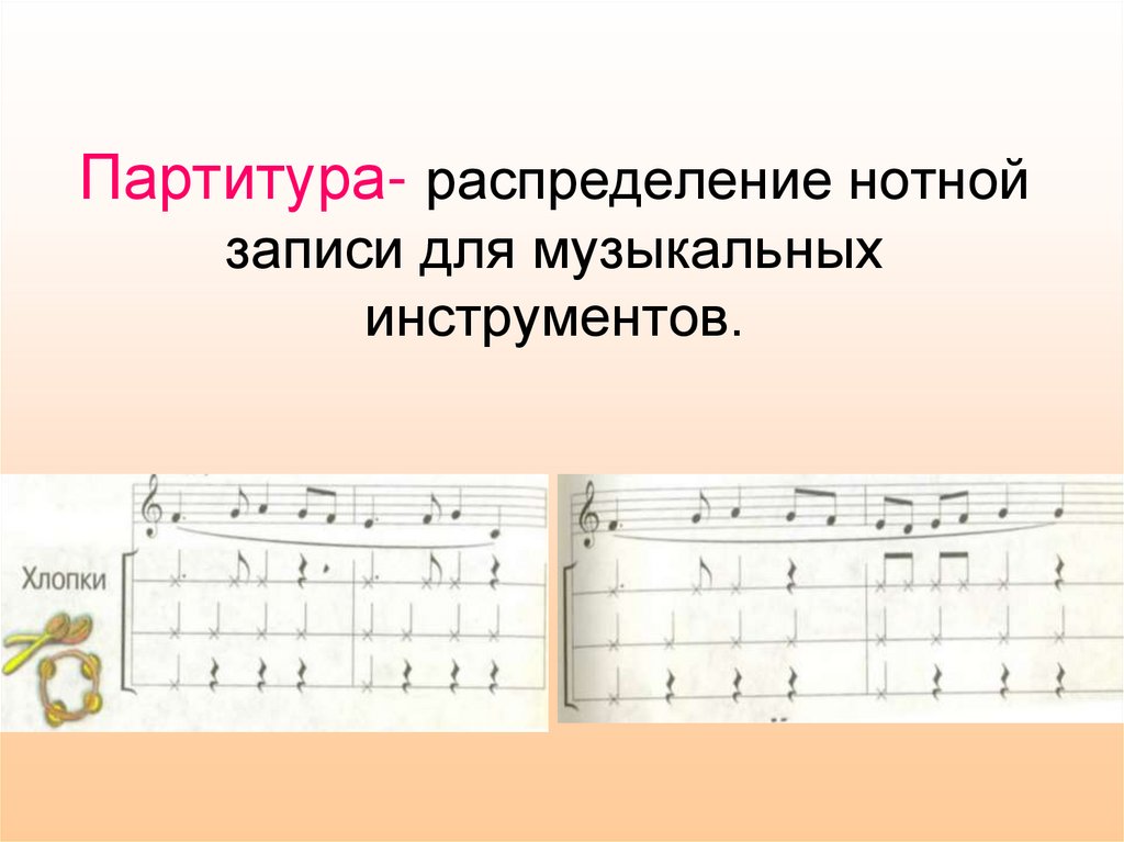 Партитура- распределение нотной записи для музыкальных инструментов.