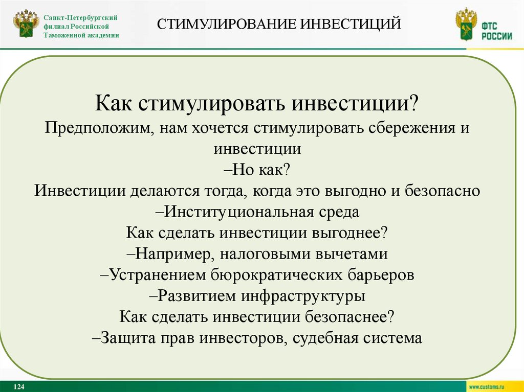 Стимулирование ИНВЕСТИЦИЙ