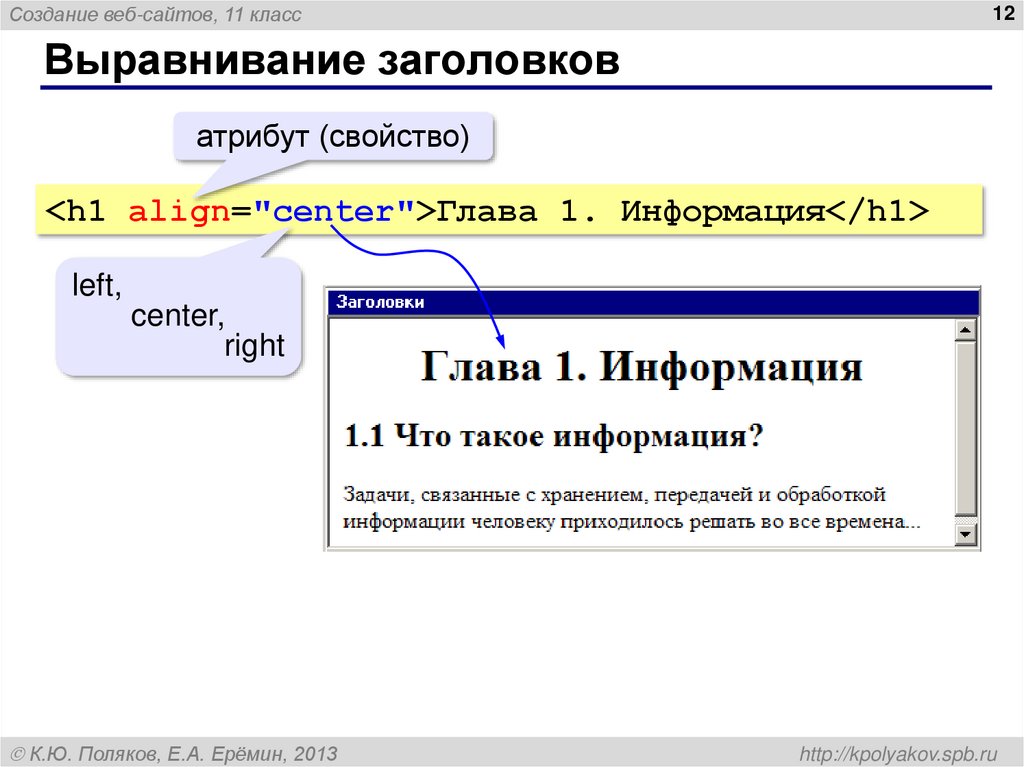 Выравнивание заголовков