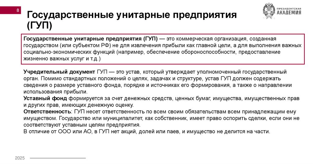 Государственные унитарные предприятия (ГУП)