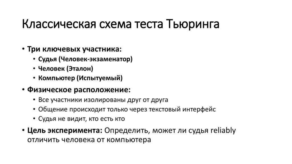 Классическая схема теста Тьюринга