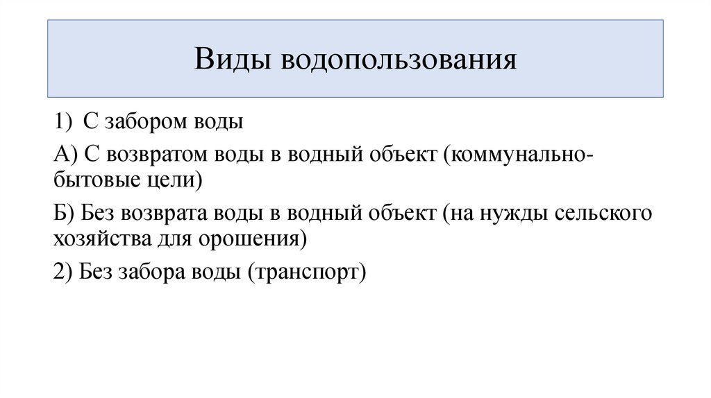 Виды водопользования