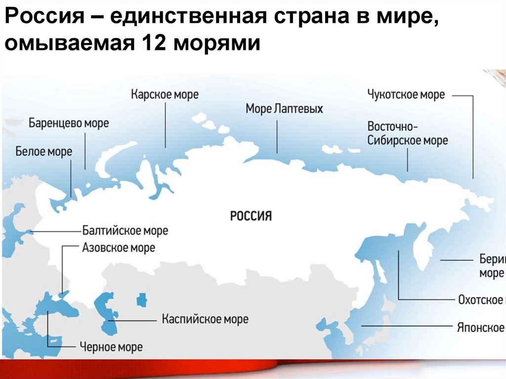 Россия – единственная страна в мире, омываемая 12 морями