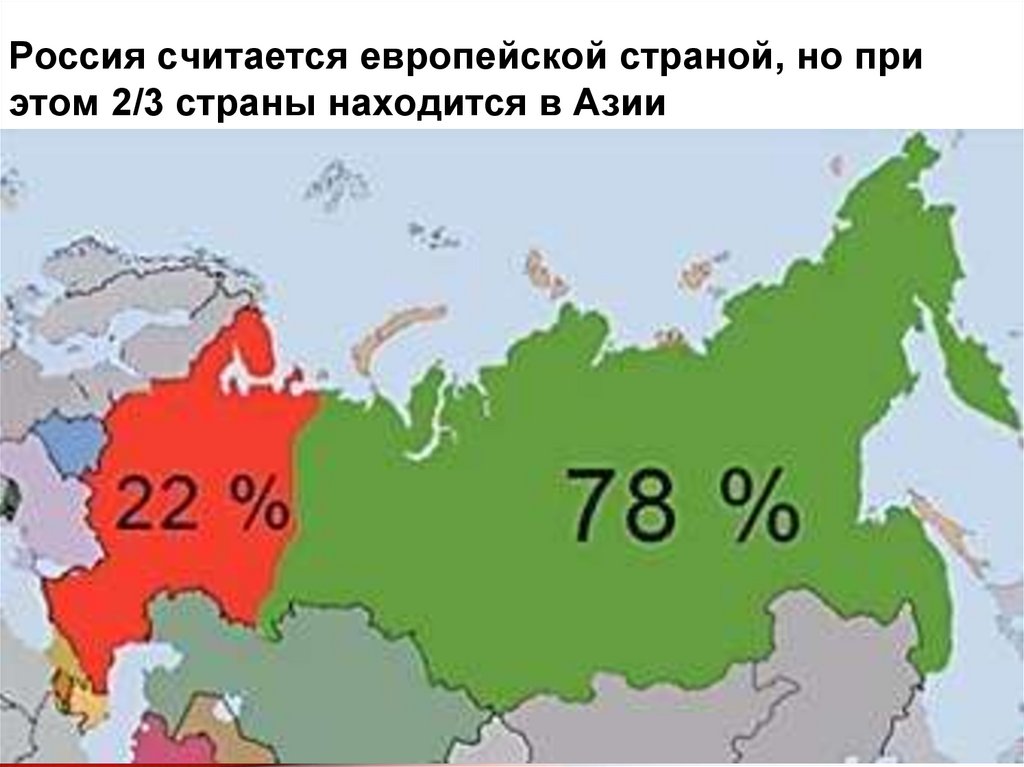 Россия считается европейской страной, но при этом 2/3 страны находится в Азии