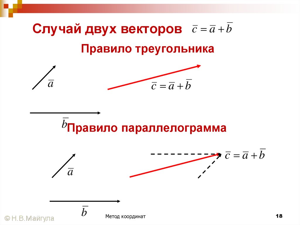 Случай двух векторов