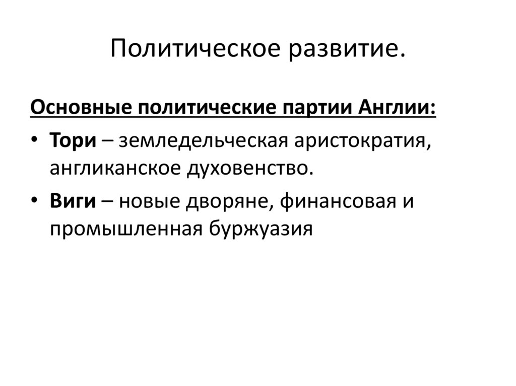 Политическое развитие.