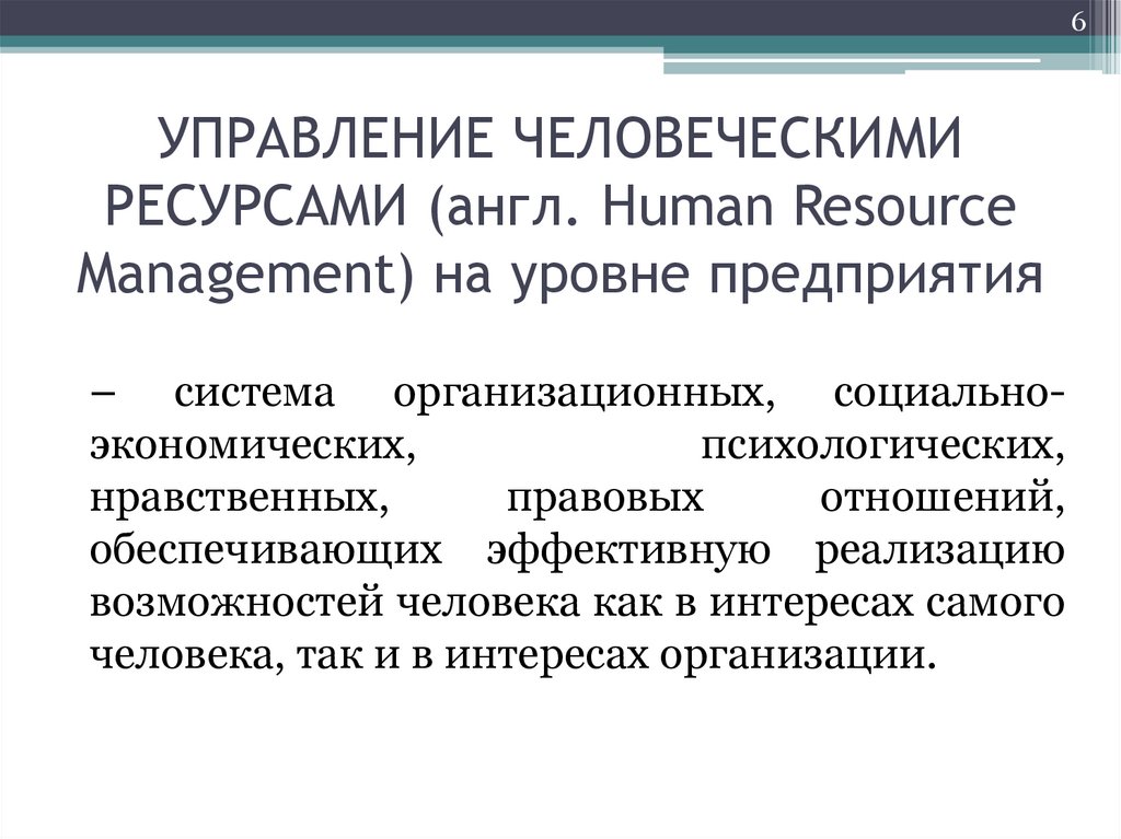 УПРАВЛЕНИЕ ЧЕЛОВЕЧЕСКИМИ РЕСУРСАМИ (англ. Human Resource Management) на уровне предприятия