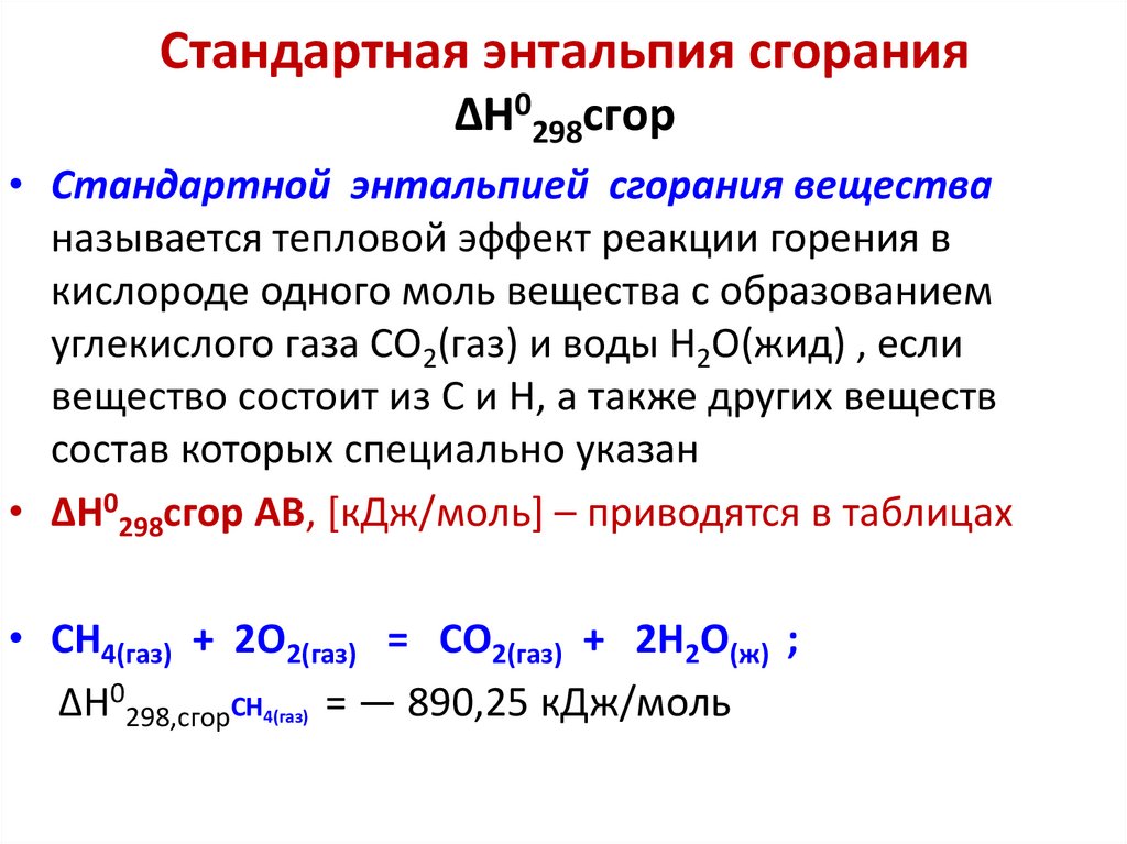 Стандартная энтальпия сгорания ∆Н0298сгор