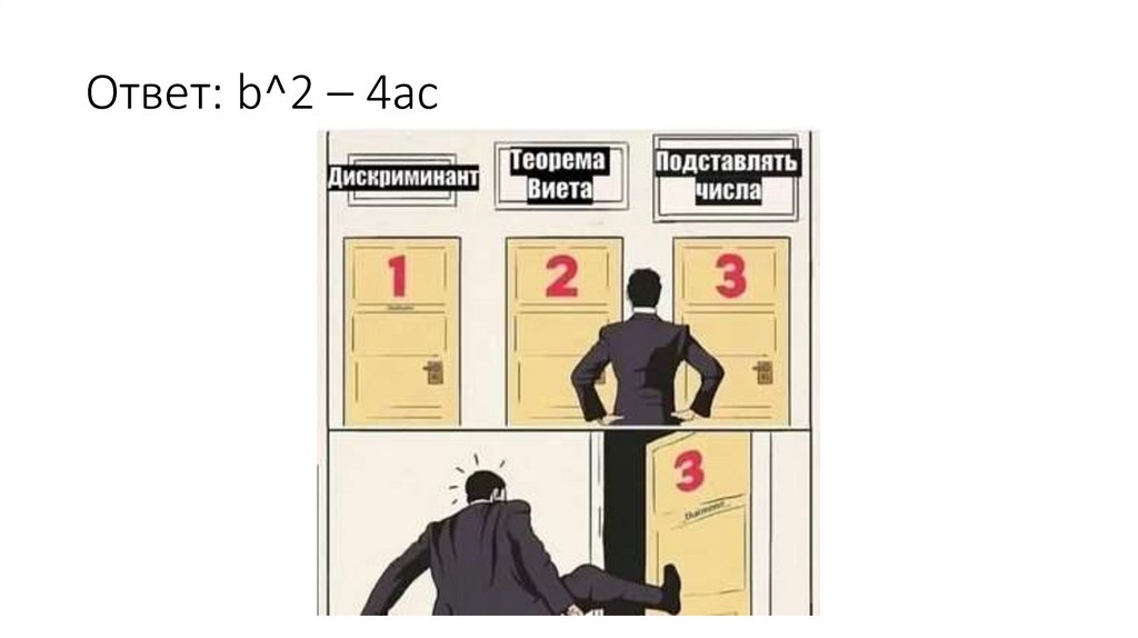 Ответ: b^2 – 4ac