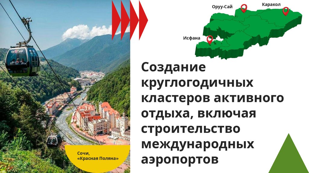 Создание круглогодичных кластеров активного отдыха, включая строительство международных аэропортов