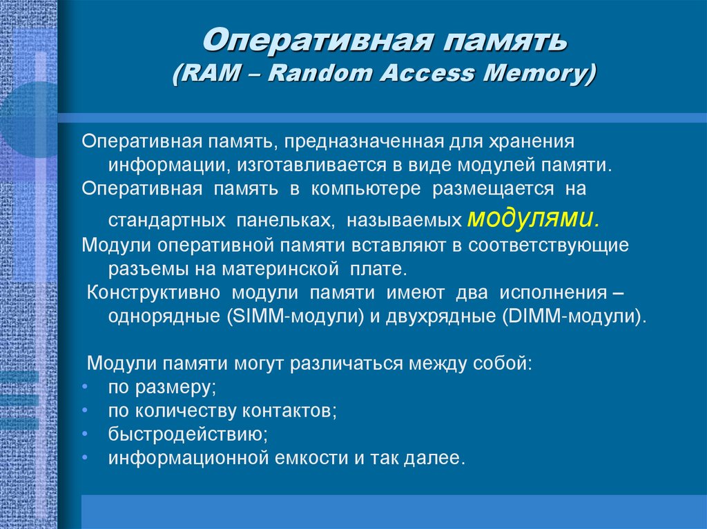 Оперативная память (RAM – Random Access Memory)