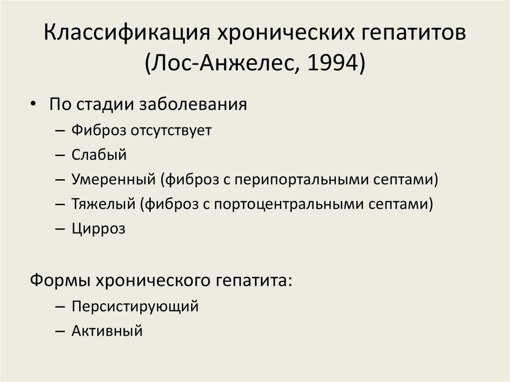 Классификация хронических гепатитов (Лос-Анжелес, 1994)