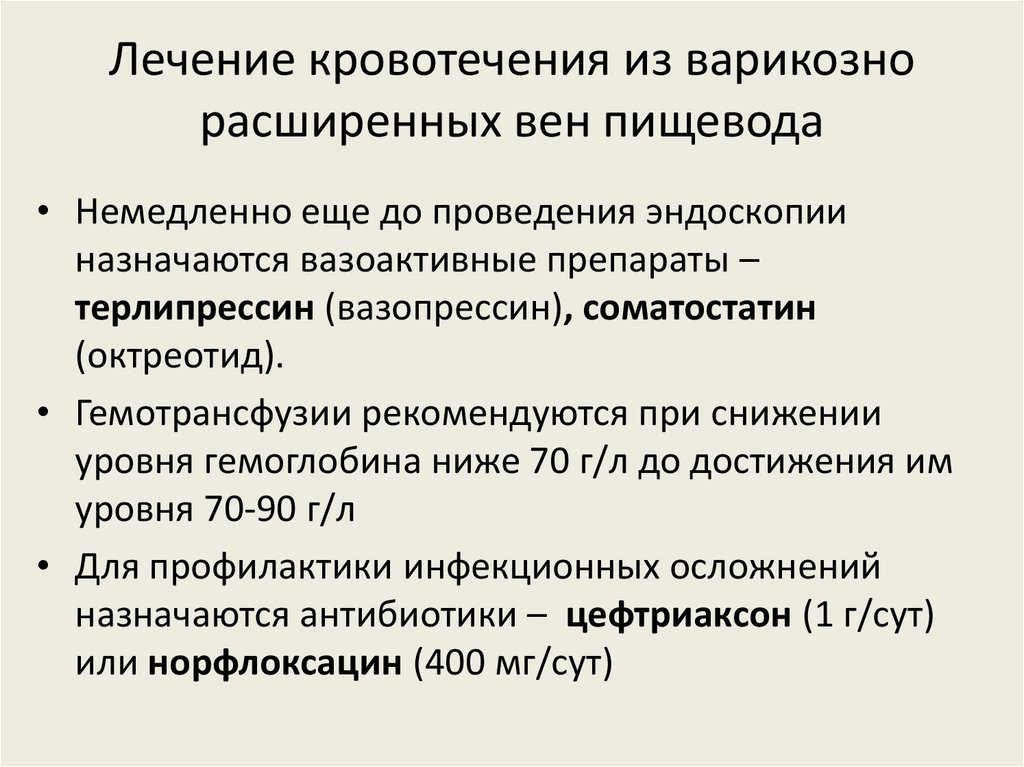 Лечение кровотечения из варикозно расширенных вен пищевода