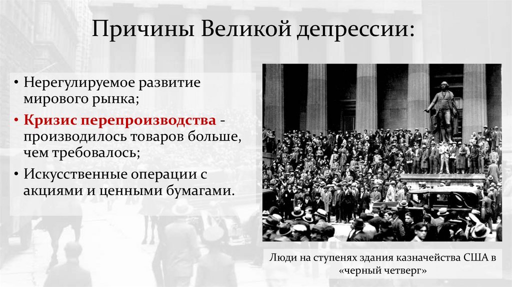 Причины Великой депрессии: 