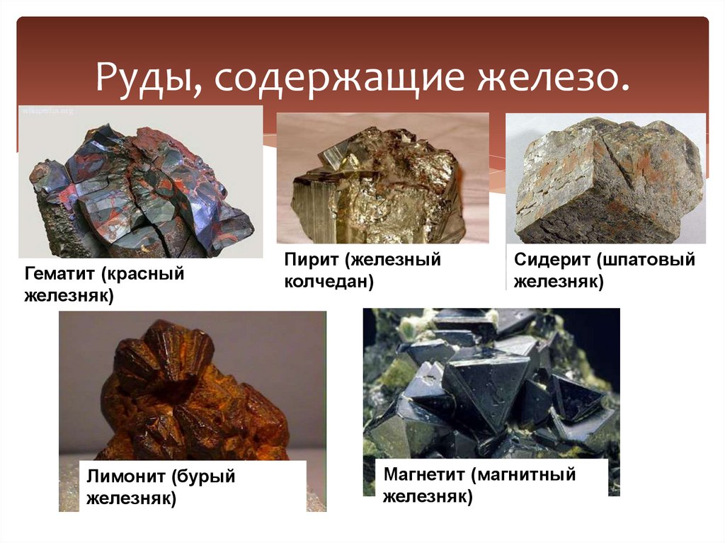Руды, содержащие железо.